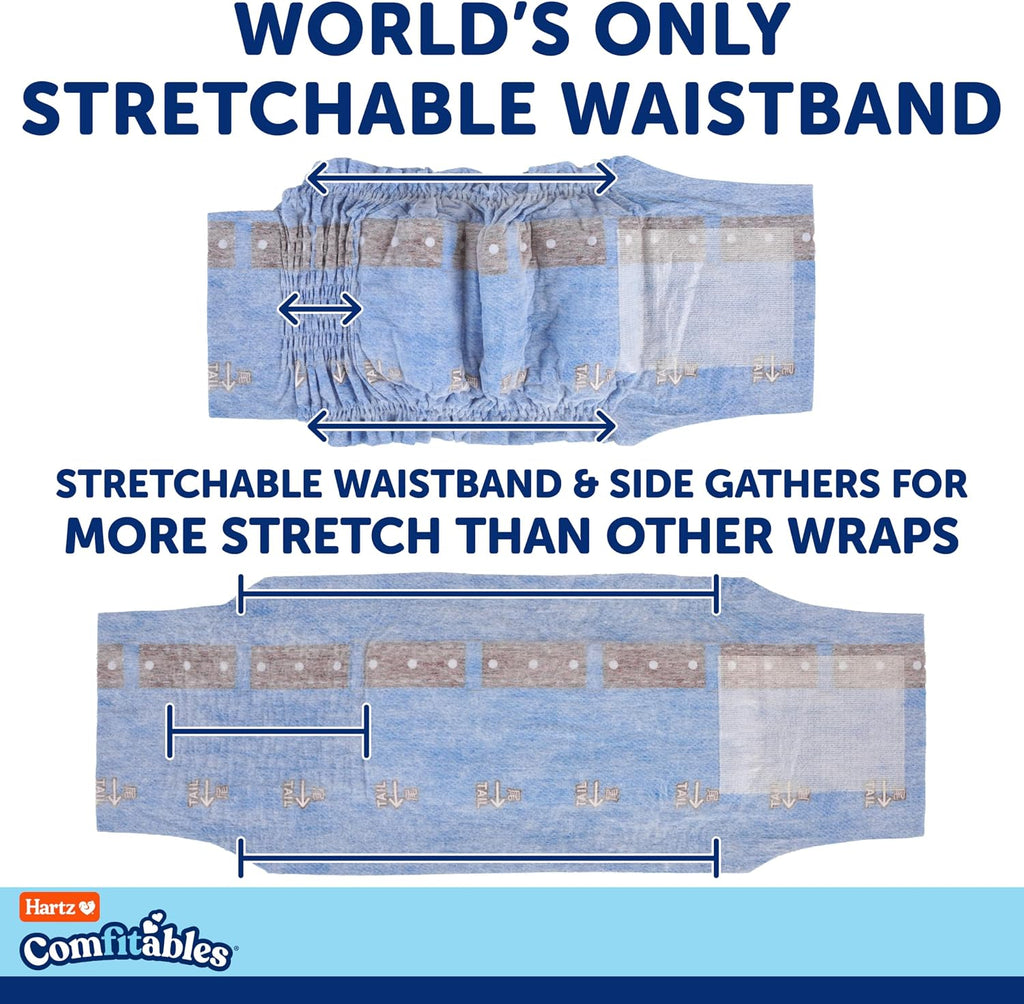 Hartz Comfitables Disposable Male Dog Wraps with Stretchy Waistband, Extra Small 12 Count