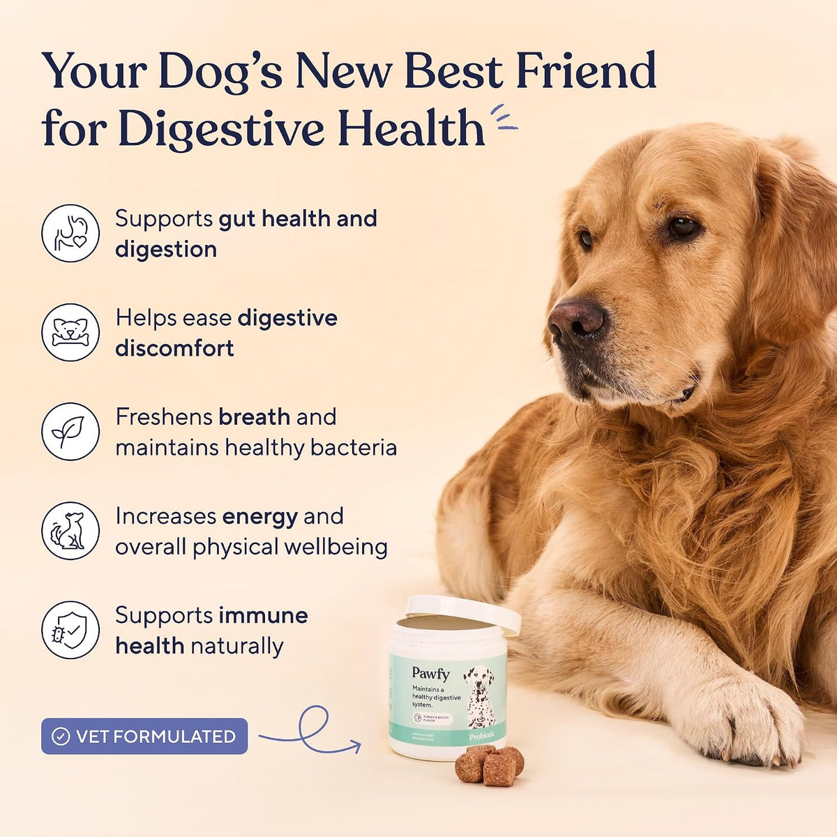 Pawfy Probiotics for Dogs - Digestive & Gut Health Supplement for Yeast | Probiotic Blend for Firm Stools, Healthy Skin & Seasonal Allergies Support. Small & Large dogs | 30 Chews.