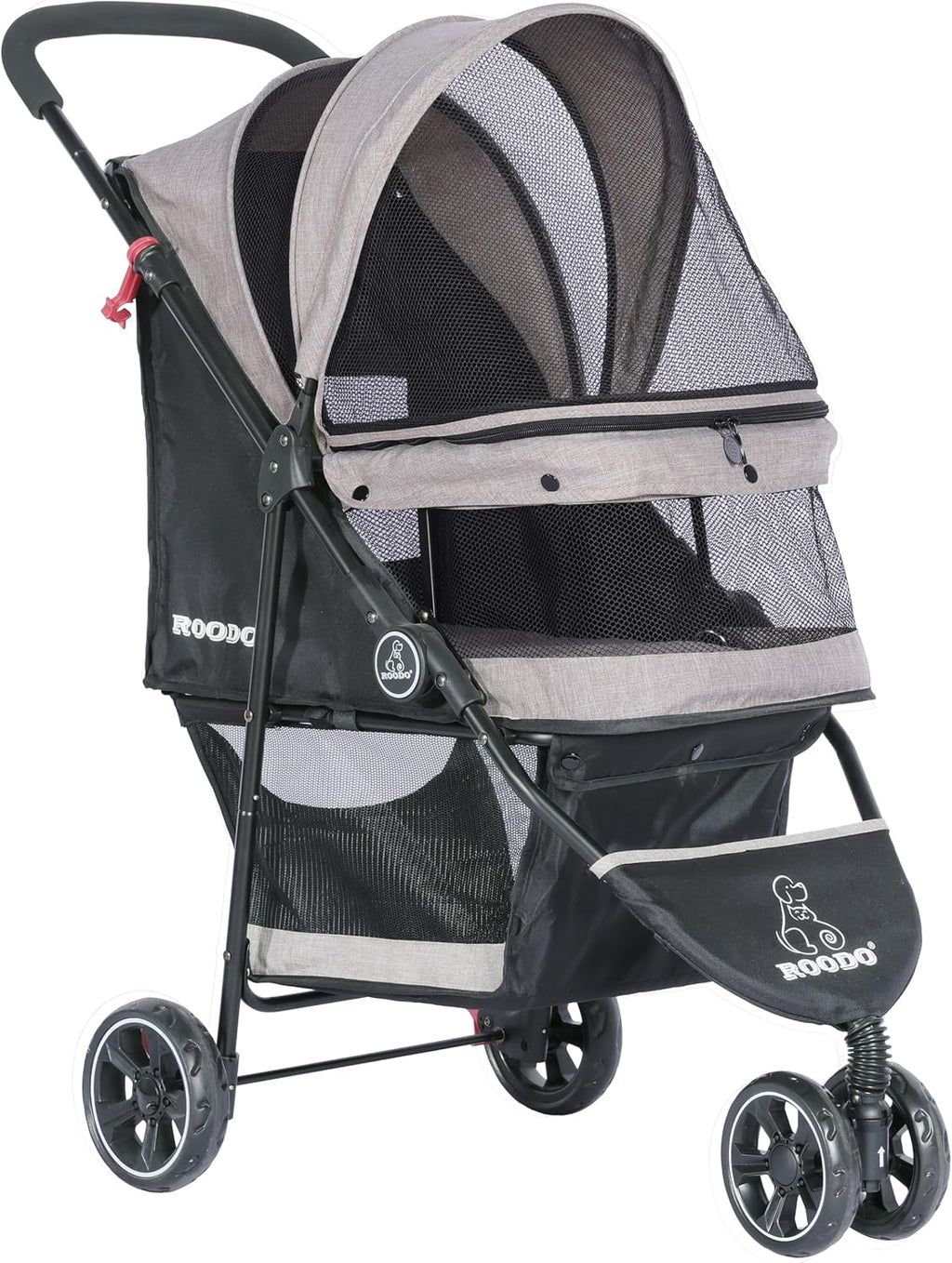 ROODO 3 Wheel Dog Pet Cat Stroller Best Lightweight Foldable Compact Portable Jogger All Terrain Travel Pet Gear Puppy Kitty Stroller for up to 30lbs Medium Small Dogs and Cats(Light Khaki)