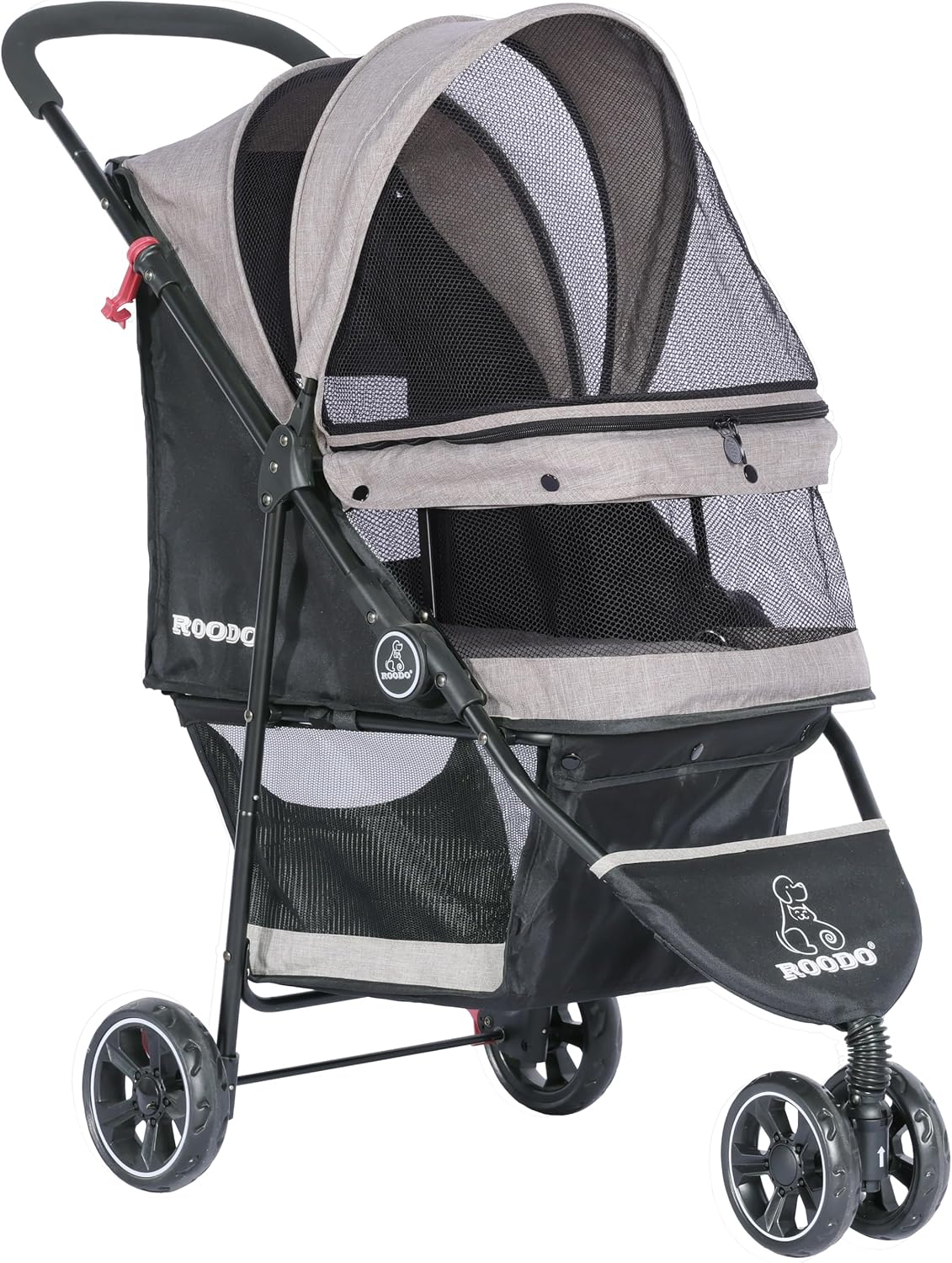 ROODO 3 Wheel Dog Pet Cat Stroller Best Lightweight Foldable Compact Portable Jogger All Terrain Travel Pet Gear Puppy Kitty Stroller for up to 30lbs Medium Small Dogs and Cats(Light Khaki)