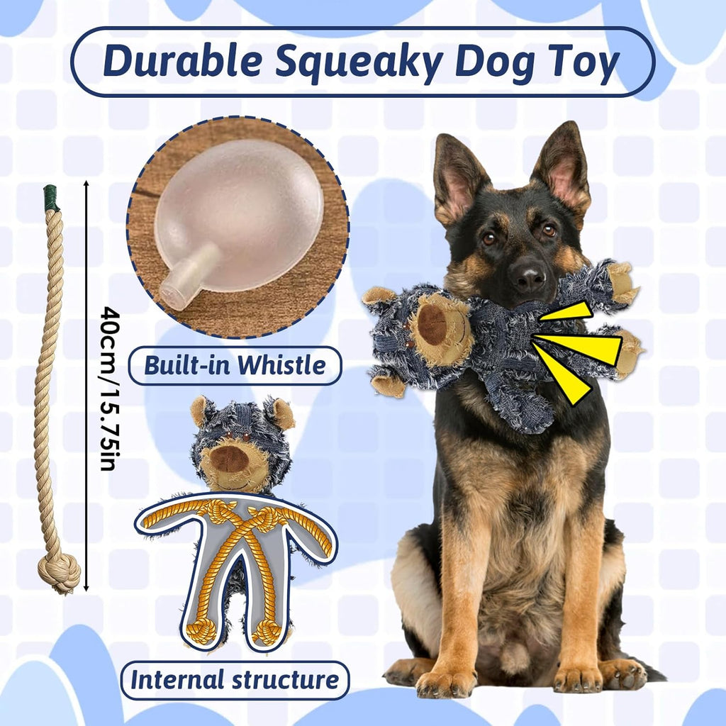 MAXBECK Dog Companion for Heavy Chewers- Indestructible Robust Bear Dog Toy, Resistant Squeaky Dog Toys for Heavy Chewers, Unbreakable Stuffed Plush Dog Toys for Aggressive Chewers (A-Navy)