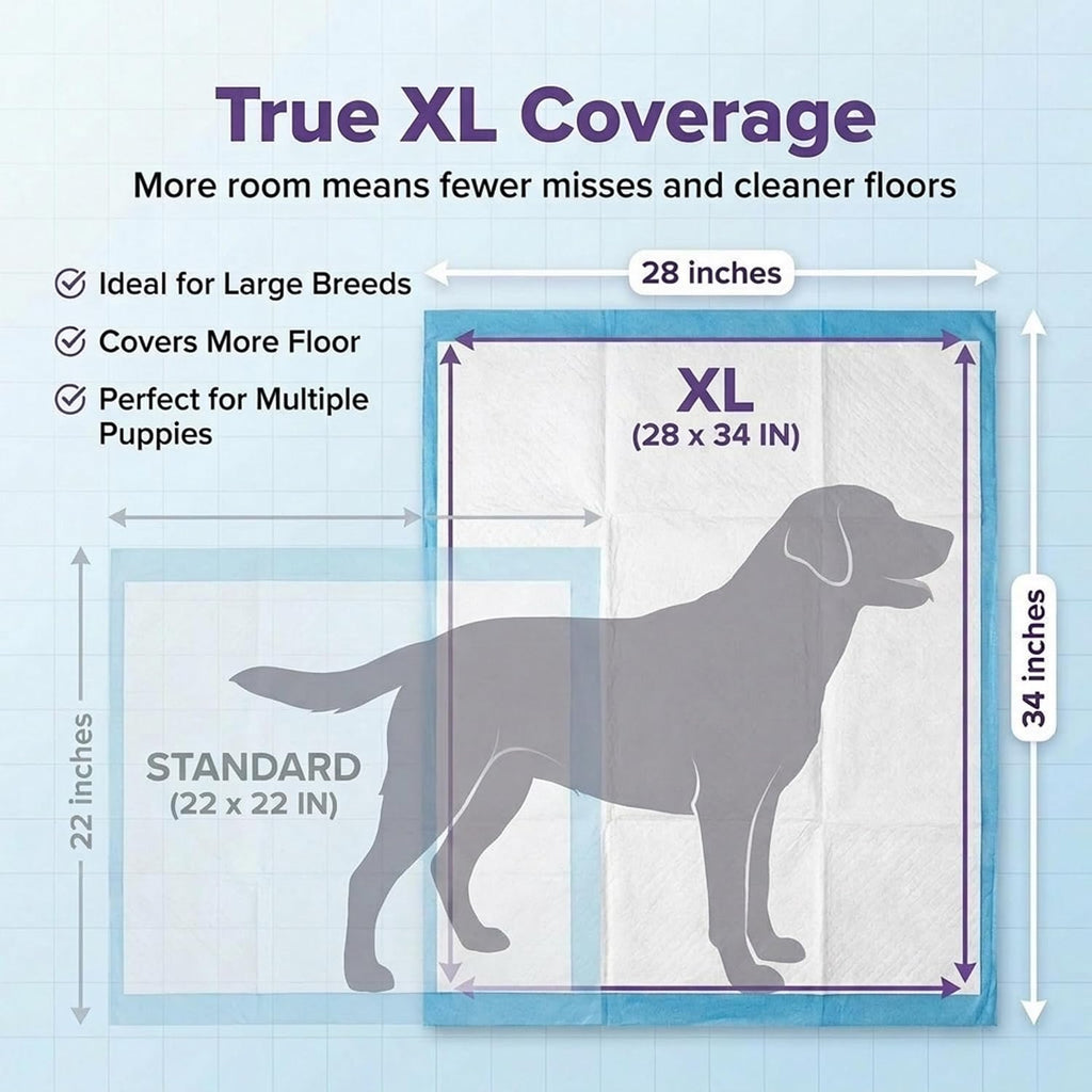 BV Puppy Pads XL 40 Count 34"x28" - Leak-Proof Pee Pads for Dogs with 6-Layer Design, Rapid Dry Sheet & Attractant - Dog Pad Extra Large with Odor Control - Perfect for Big Dogs & Indoor Use
