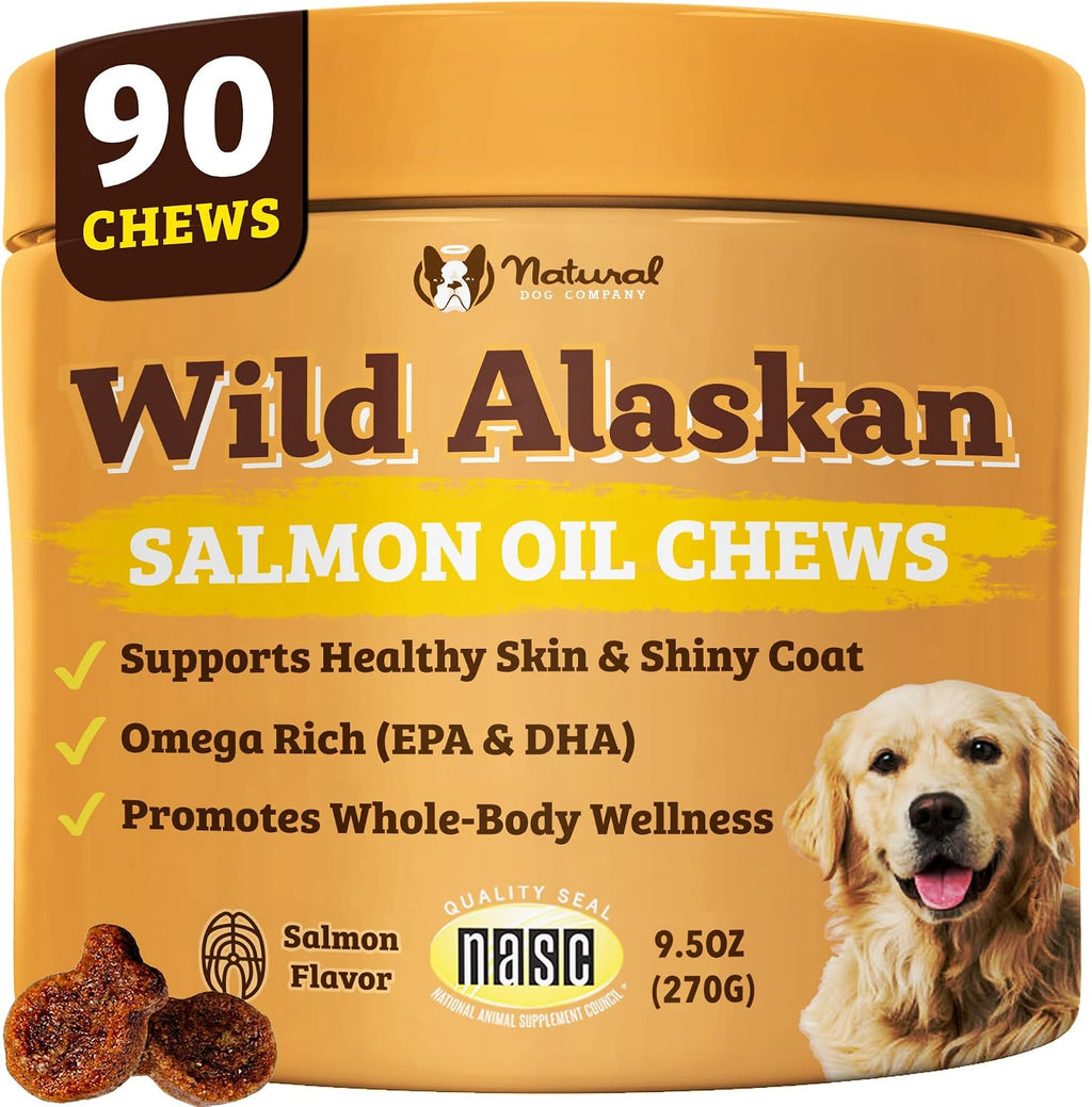 Natural Dog Company Wild Alaskan Salmon Oil for Dogs - Omega 3 Fish Oil Supplement with EPA & DHA for Skin, Coat, Itch Relief, Joints, Heart & Immune Support, Liquid Food Topper, 16 oz