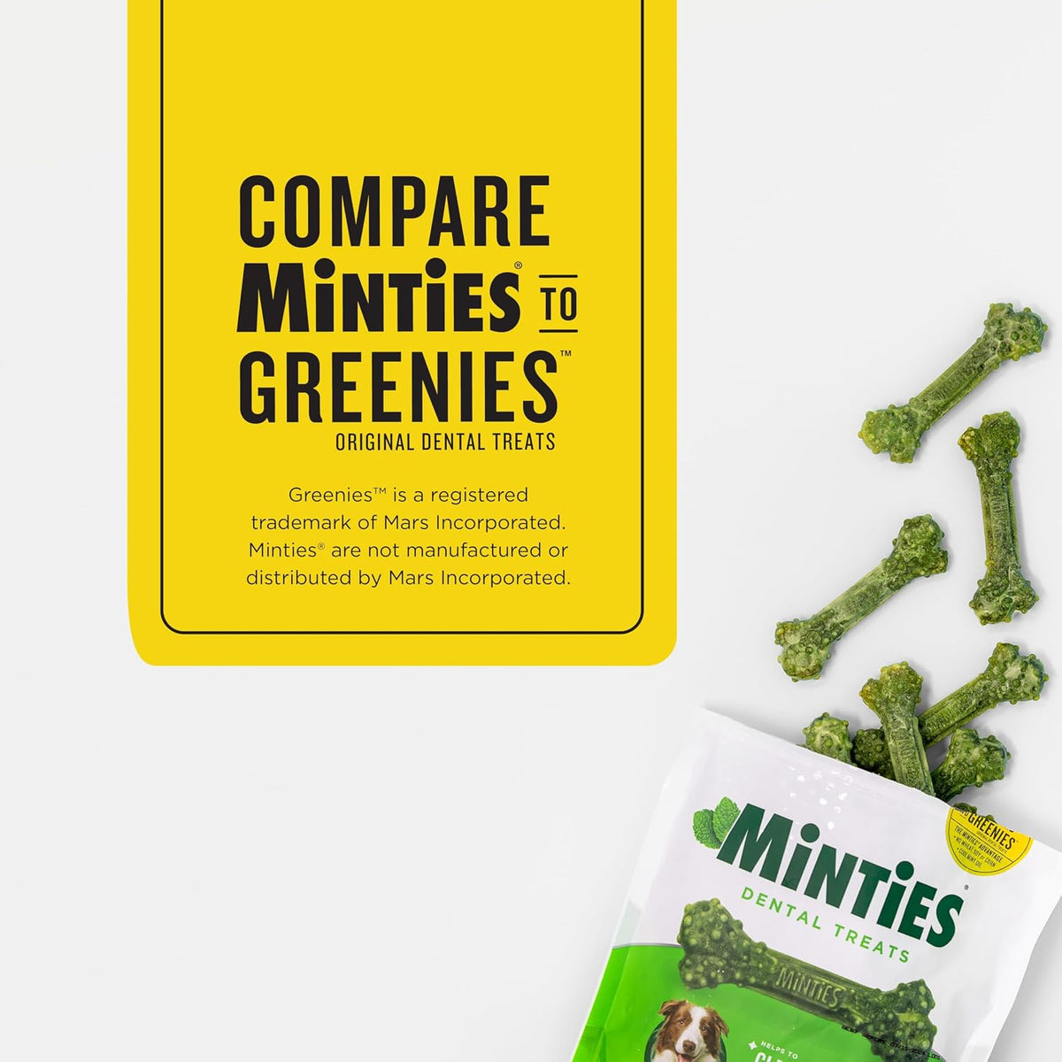 Minties Dental Chews for Dogs, 60 Count, Vet-Recommended Mint-Flavored Dental Dog Treats for Medium Dogs, Bones Clean Teeth, Fight Bad Breath, and Removes Plaque and Tartar | Vet-recommended mint dental bone; scrubs teeth as dogs chew; fights plaque, tart