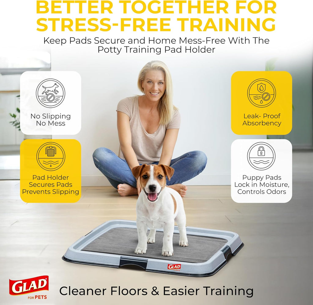 Glad for Pets Activated Carbon Disposable Dog Training Pads, 100 Count | Ideal for puppies, senior dogs, incontinence, and post-surgery, ultra-absorbent, keeps floors & crates dry, 23 x 23 in