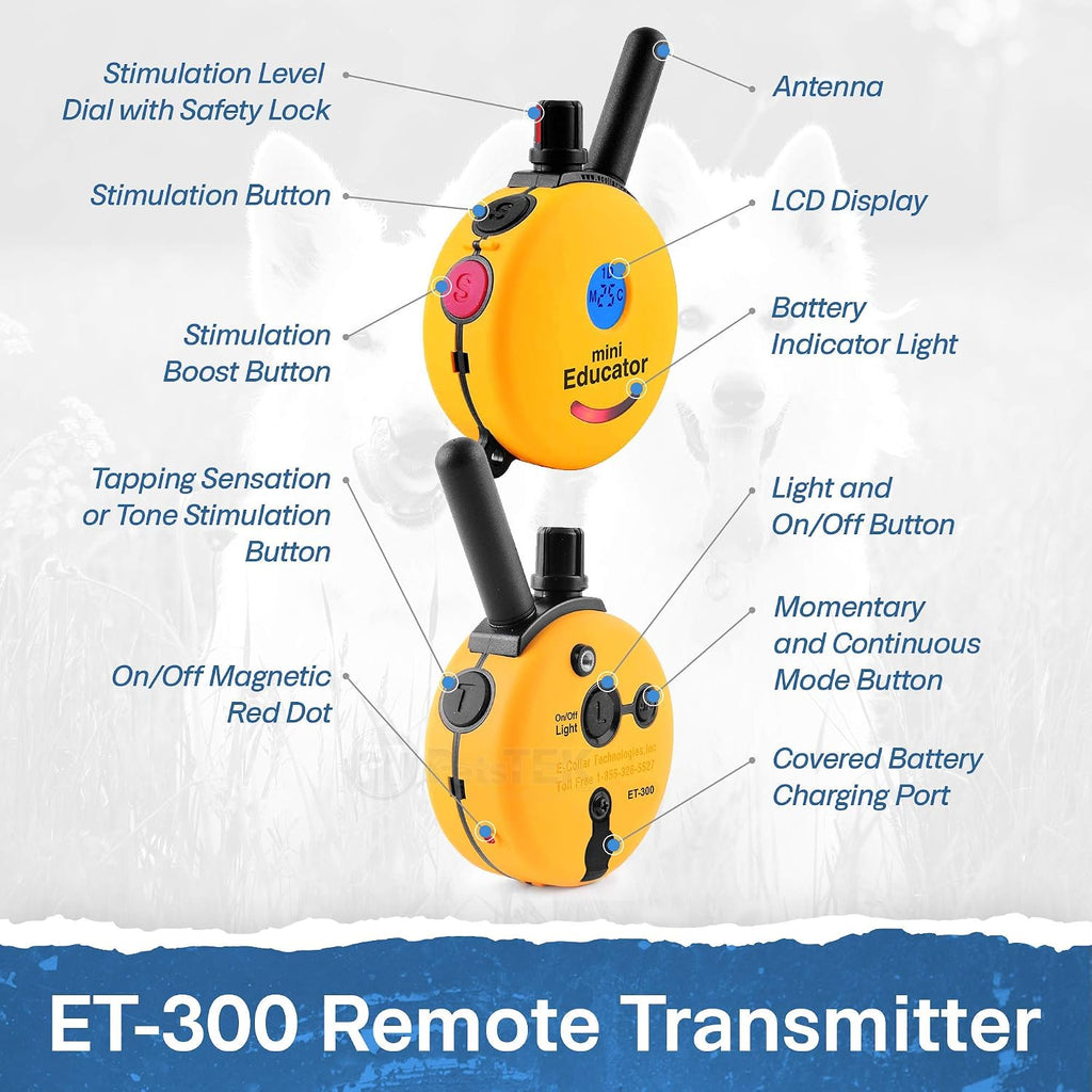 Educator ET-300 Mini E Collar for Dog Training with Remote - 1/2 Mile Range, Waterproof, 100 Blunt Stimulation Levels, Tone or Vibration Mode, Night Light Tracking for Small, Medium & Large Dogs