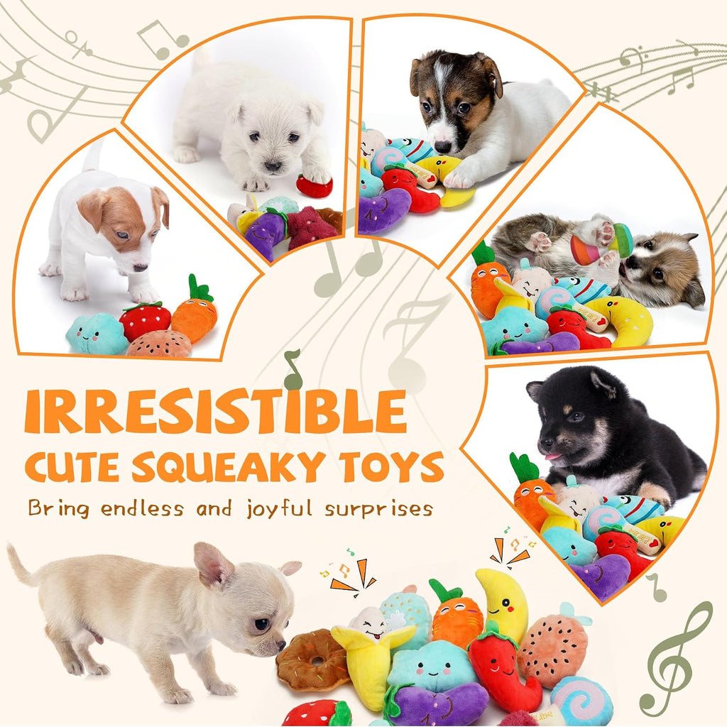 20-Pack Plush Squeaky Dog Toys for Small Dogs | 16 Plush Toys,4 Dog Bags,Built-In Squeakers,Keeps Dogs Busy,Boredom Relief