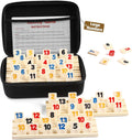 Rummy Cube 6 Player Edition with 6 Wooden Racks/Trays, 160 Large Numbers Rummy Tiles Set with Zippered Case, Rummy Travel Game Set with 6 Tiles Holders - Classic Board Games for Family Adults Kids