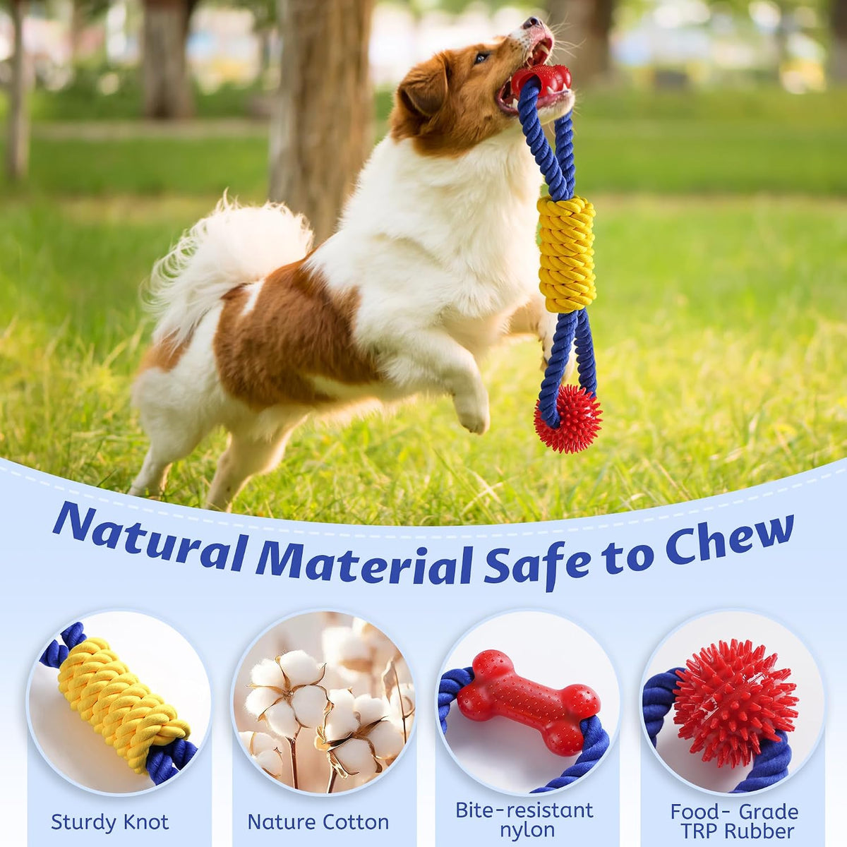 Aitmexcn Dog Rope Toy, Interactive Tug of War Toy for Medium and Large Dogs | Natural Cotton, Durable Chew Toys for Boredom, Teeth Cleaning, Pull Rope Toy for Dogs