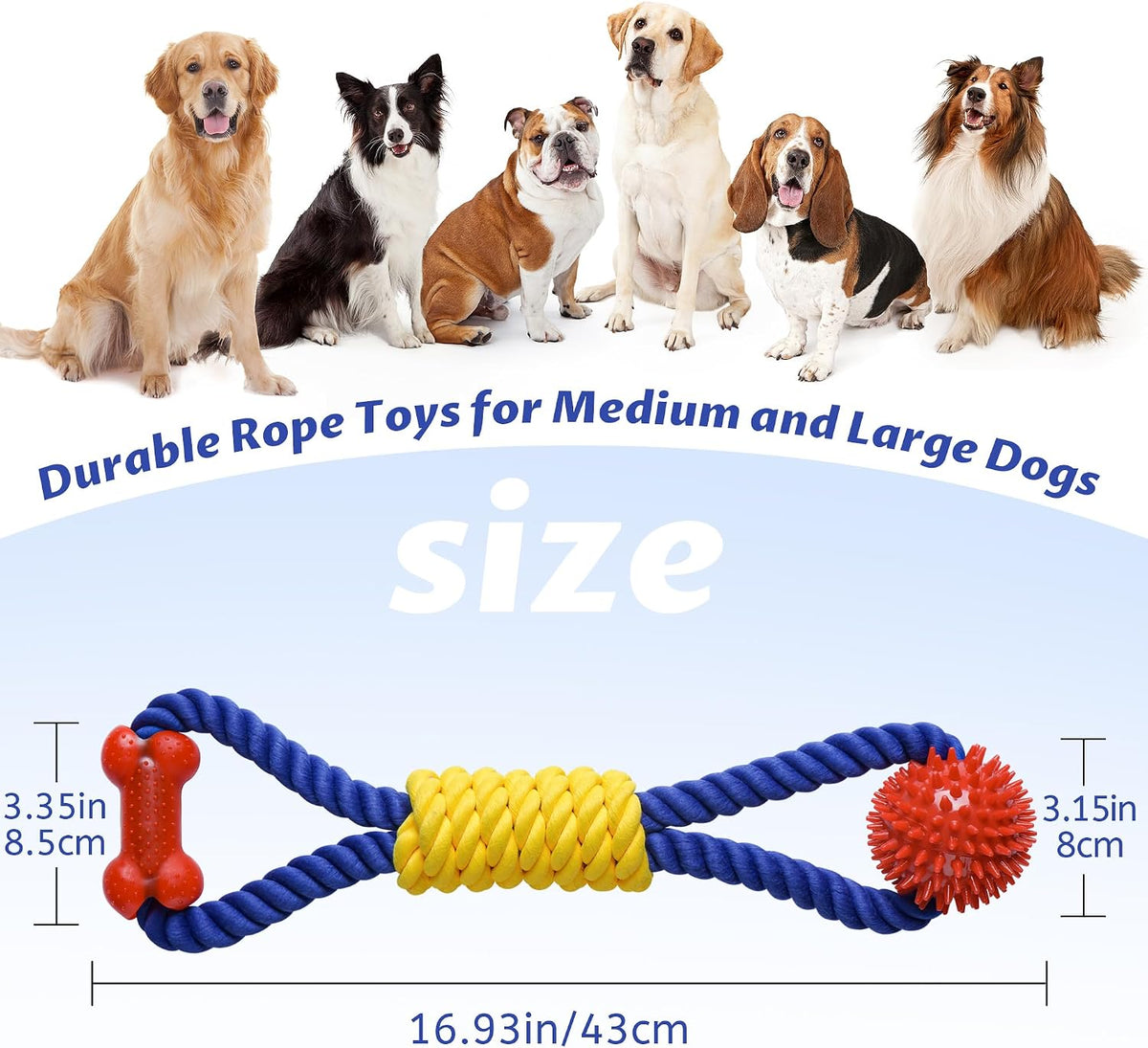 Aitmexcn Dog Rope Toy, Interactive Tug of War Toy for Medium and Large Dogs | Natural Cotton, Durable Chew Toys for Boredom, Teeth Cleaning, Pull Rope Toy for Dogs