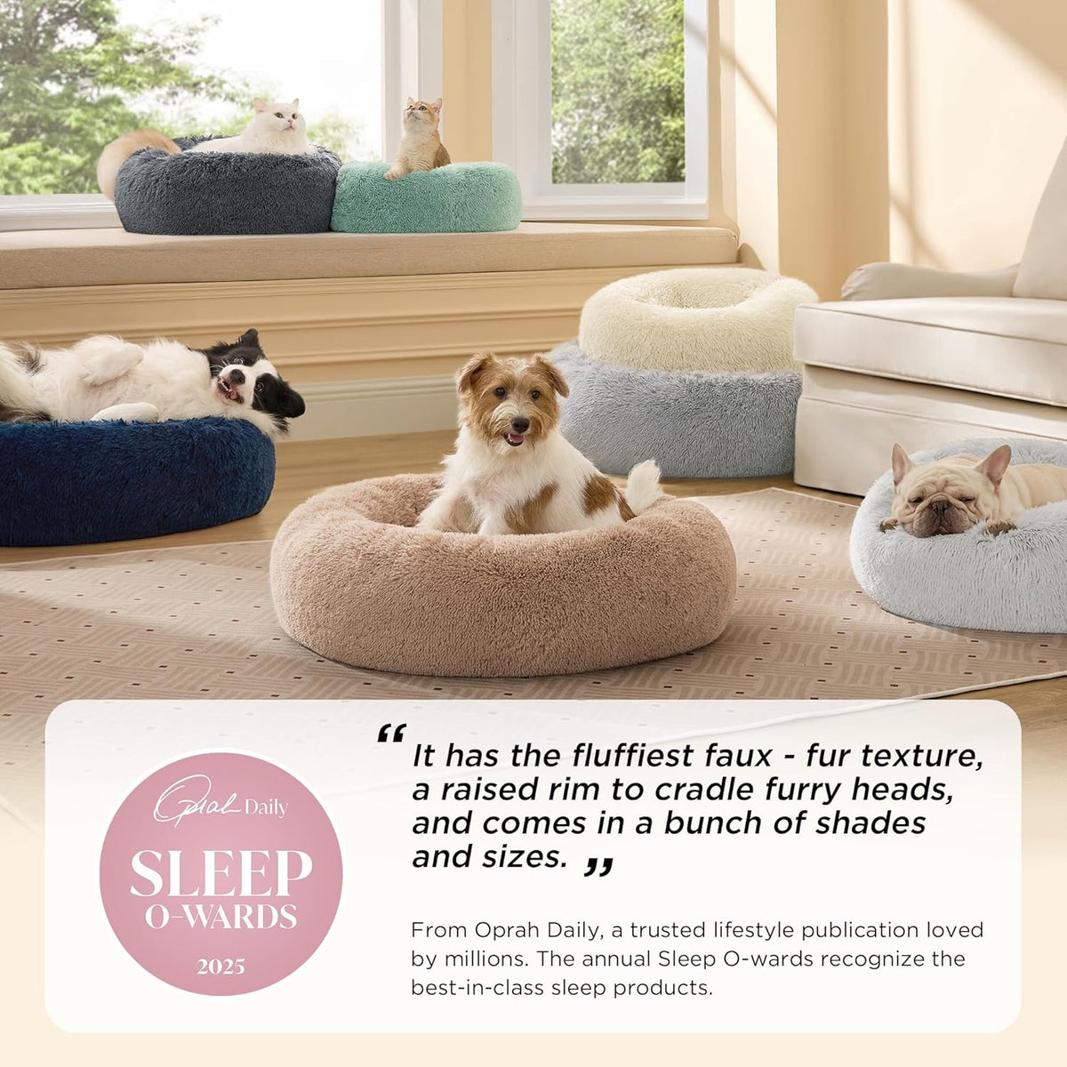 Bedsure Calming Dog Bed Medium Size Dog Donut Washable Pet Bed,30ins Camel