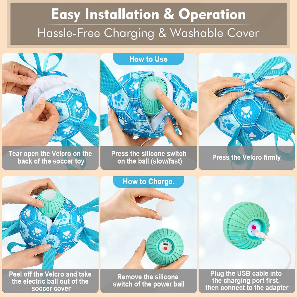 Interactive Dog Toys Dog Soccer Ball to Keep Them Busy(Blue) | Durable Automatic Moving Jumping Dog Balls with Straps for Small/Medium/Large Dogs,Rechargeable,Not for Aggressive Chewers