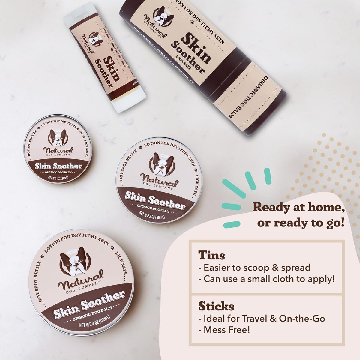Natural Dog Company Skin Soother Dog Skin Balm, 2 oz Stick | Moisturizing for Dry Itchy Skin, Hot Spot Treatment, Coconut Oil & Vitamin E, For Outdoor Play, Beach Days & Hot Weather