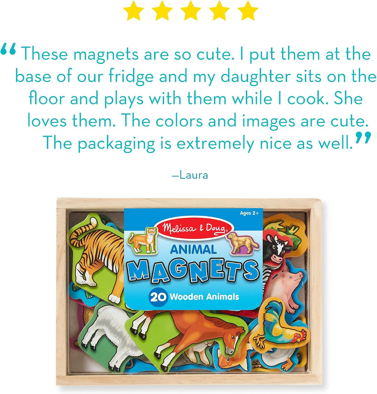 Melissa & Doug Wooden Animal Magnets Set (20 Pieces) – Farm, Zoo & Pet Fridge Magnets in Storage Box – Montessori Preschool Learning Toys for Toddlers & Kids Ages 2+ - FSC-Certified