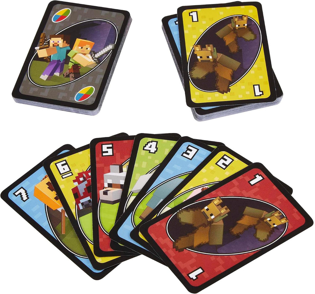 Mattel Games UNO Minecraft Card Game for Kids, Adults, Families & Parties, Deck & Special Rule Inspired by the Video Game, 2 to 10 Players