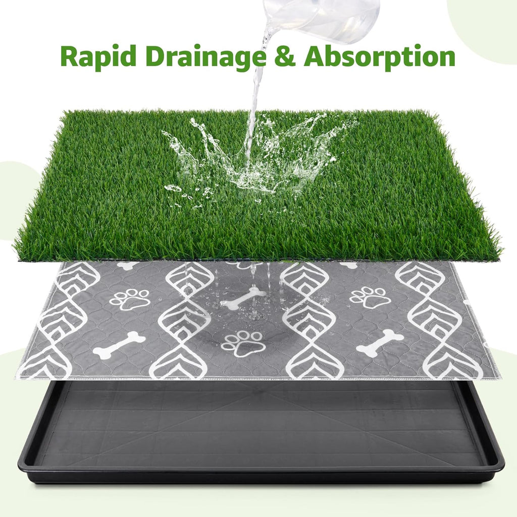 LOOBANI Large Dog Grass Pad with Tray - 35x23in for Balcony Apartment | Dog Potty with 2 Artificial Grass & 2 Washable Pee Pads for Replacement, Quick-Absorbency, Easy to Clean, Indoor/Outdoor Use