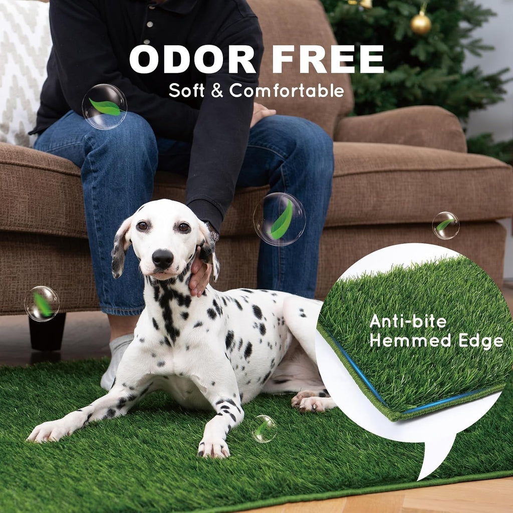 HQ4US Dog Grass Pad with Tray, Odor Free Grass Pee Pad for Dog Litter Box | Large Dog Potty Tray with Grate, Artificial Grass Fast Drainage, Hemmed Edge, Realistic, Fake Grass for Indoor Balcony