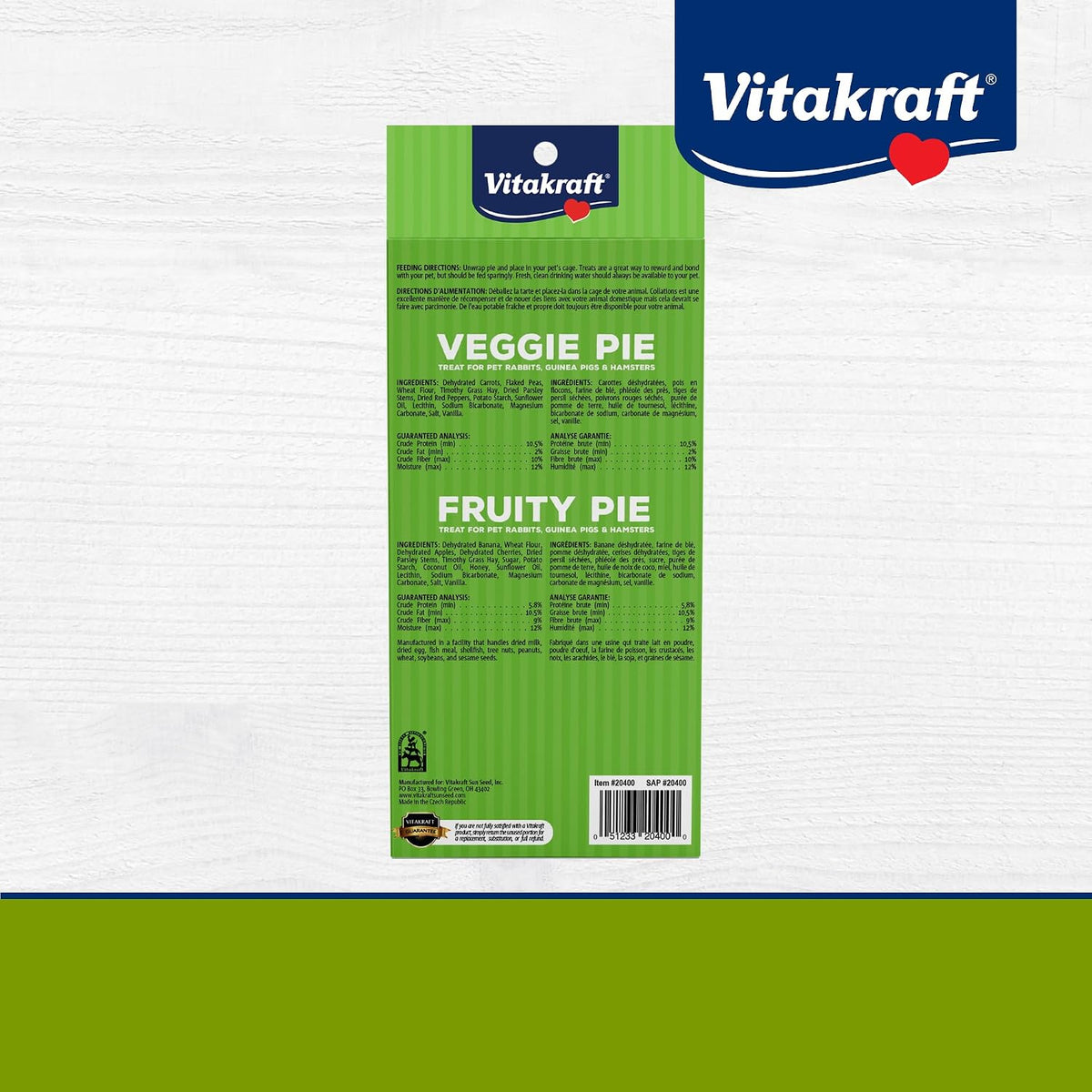 Vitakraft Veggie & Fruity Pie Treat for Pet Rabbits, Guinea Pigs, and Hamsters, 2 Pies,brown,24" x 50", 1.27 Ounce (Pack of 1)