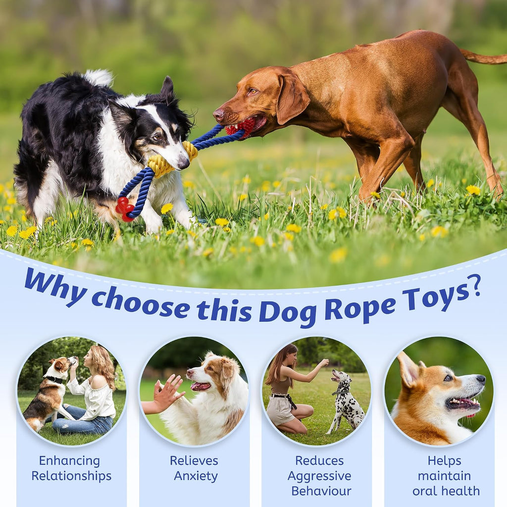 Aitmexcn Dog Rope Toy, Interactive Tug of War Toy for Medium and Large Dogs | Natural Cotton, Durable Chew Toys for Boredom, Teeth Cleaning, Pull Rope Toy for Dogs