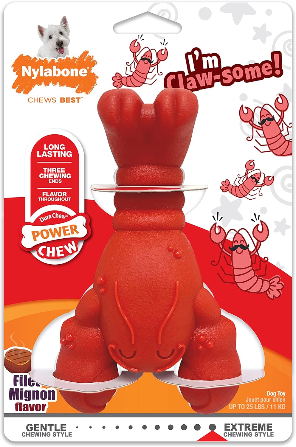 Nylabone Lobster Power Chew Toy for Dogs, Dog Toys for Aggressive Chewers | Lobster dog toy for small dogs up to 25 lbs, designed for power chewers, filet mignon flavor