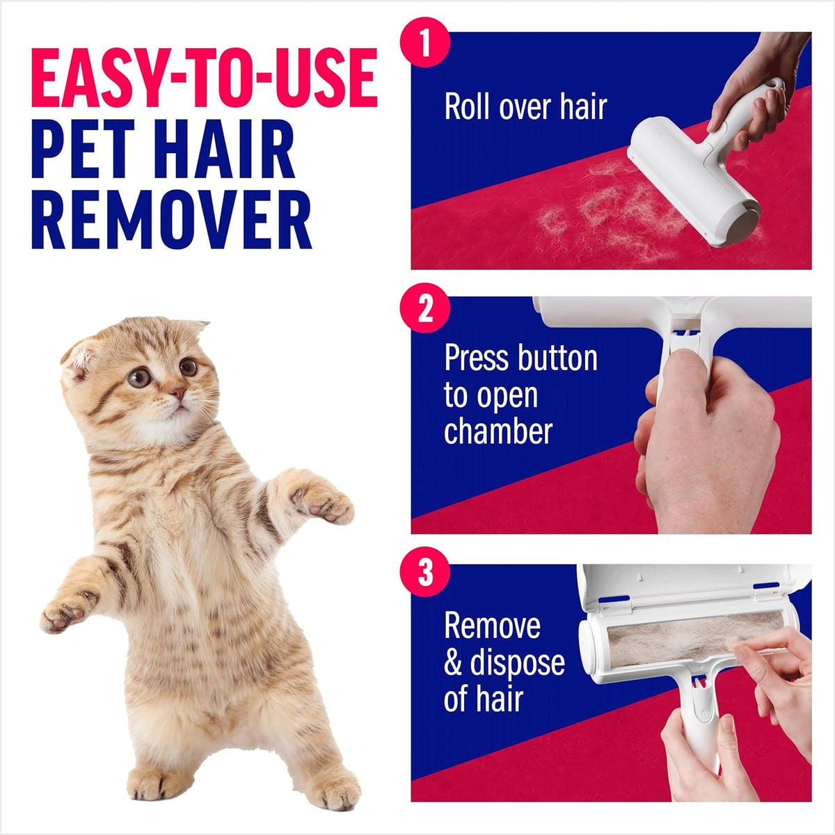 ChomChom Roller Pet Hair Remover – Original Size Reusable Lint Roller for Cat & Dog Hair on Furniture, Couch, Carpet, Car, Rugs & Bedding – Portable, Eco-Friendly (White)