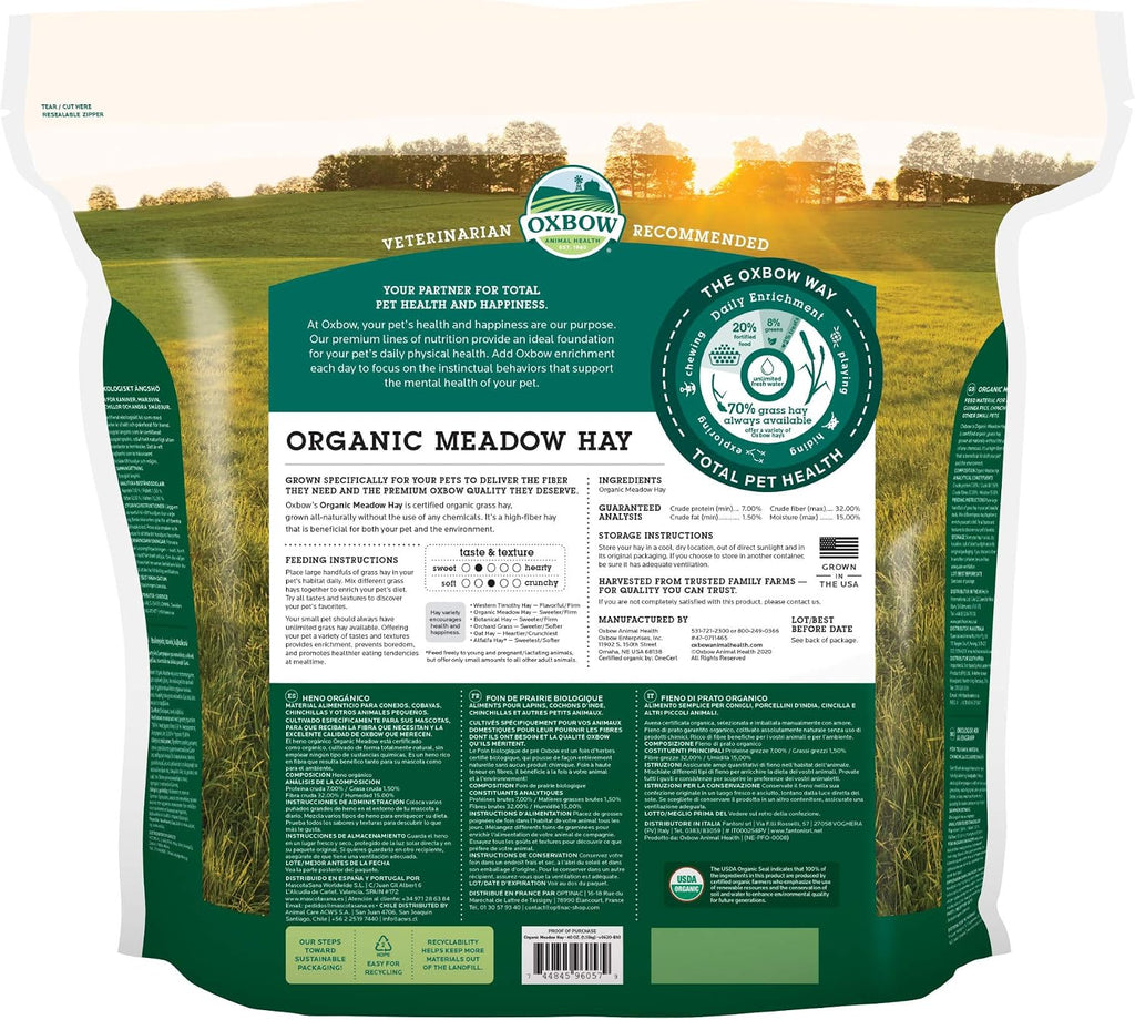 Oxbow Organic Meadow Hay, Rabbit & Guinea Pig Hay, High Fiber, 40 oz