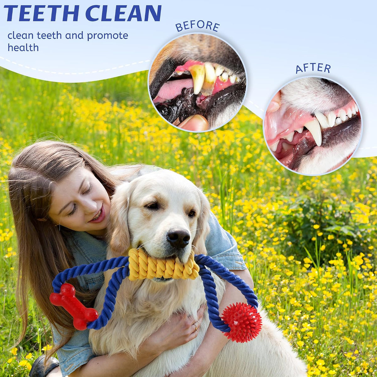 Aitmexcn Dog Rope Toy, Interactive Tug of War Toy for Medium and Large Dogs | Natural Cotton, Durable Chew Toys for Boredom, Teeth Cleaning, Pull Rope Toy for Dogs