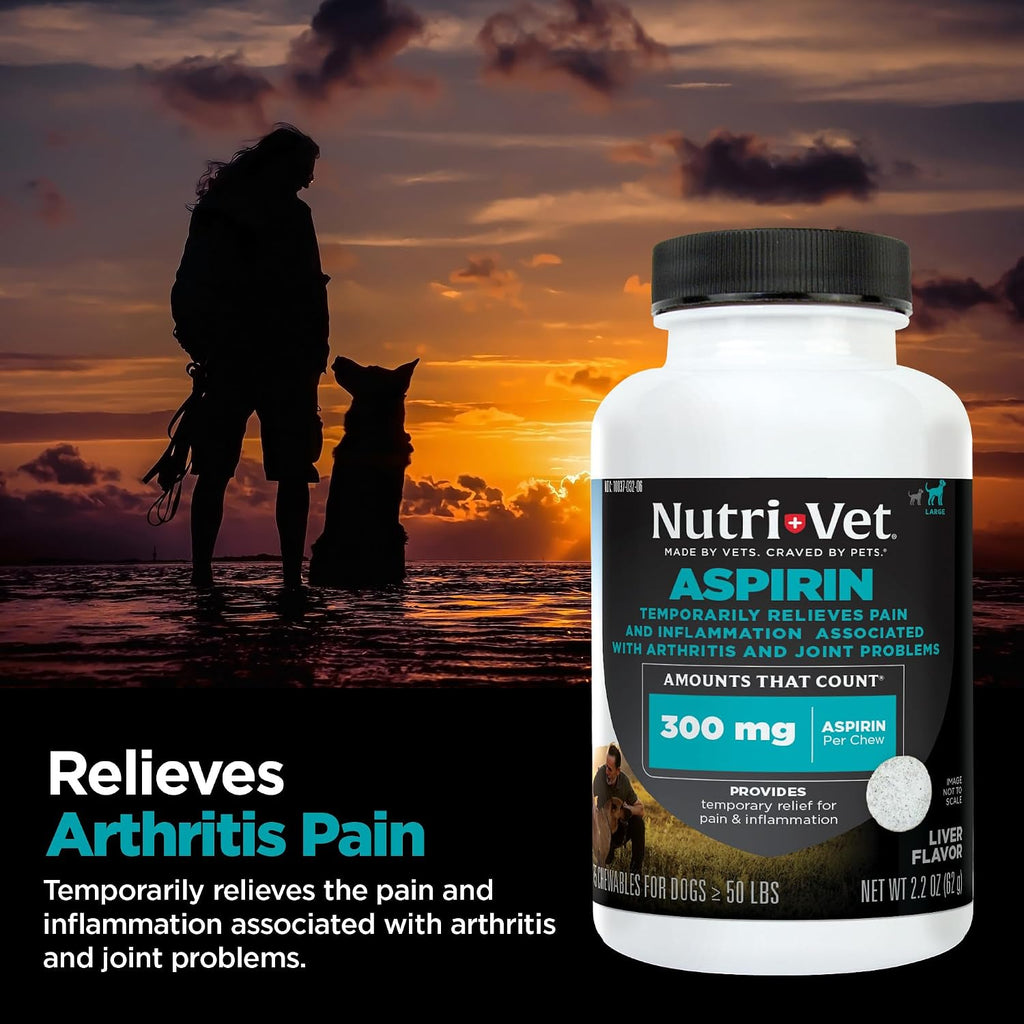 Nutri-Vet Dog Aspirin, Aspirin Tablets for Large Dogs, 300mg, 75 Count | Aspirin for Dogs, Joint Support, Inflammation Care, Large Breeds, Occasional Use, Pet First Aid, Tablet Formula, Easy Dosing