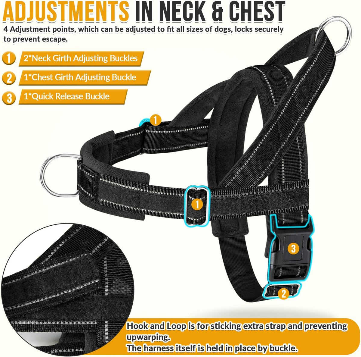 SlowTon No Pull Dog Harness with Front Clip - Heavy Duty, Soft Padded