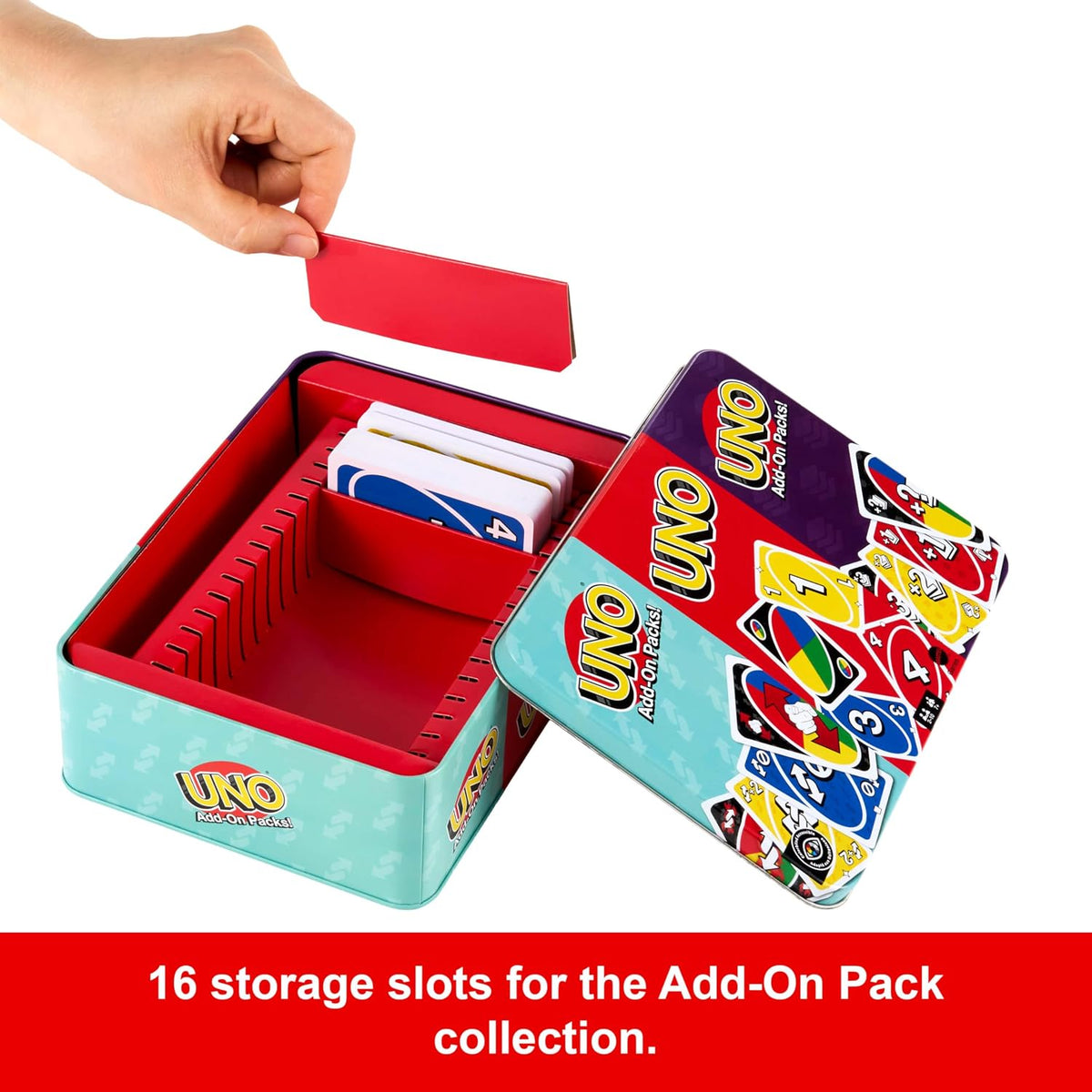 Mattel Games UNO Card Game with 2 Add On Packs with Storage Tin