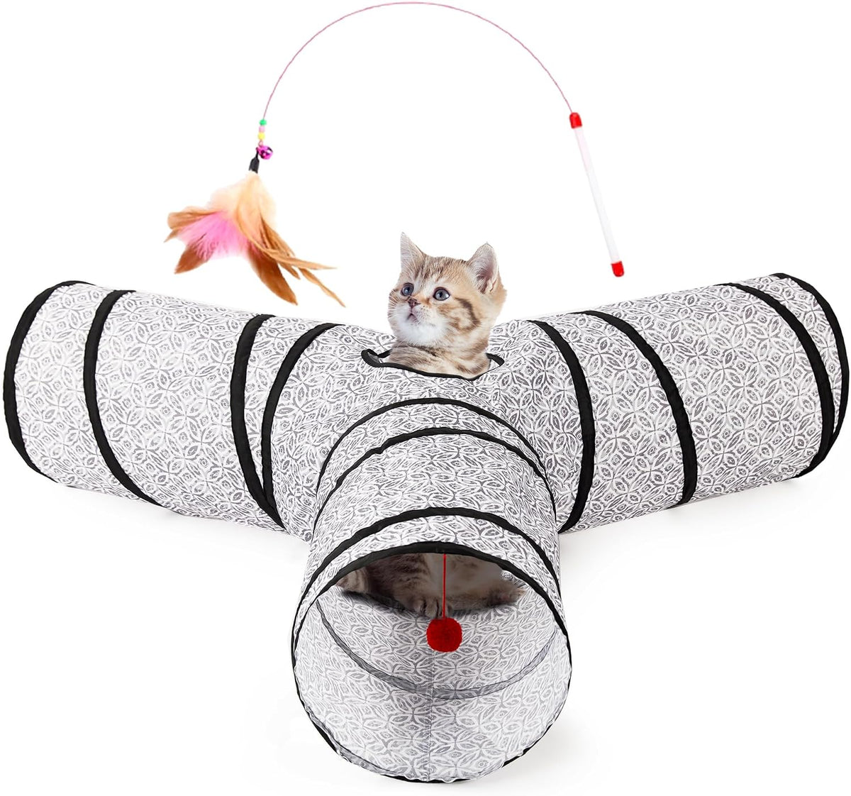 Tempcore Cat Tunnel, 3-Way Collapsible Toy for Indoor Cats, Black & Blue