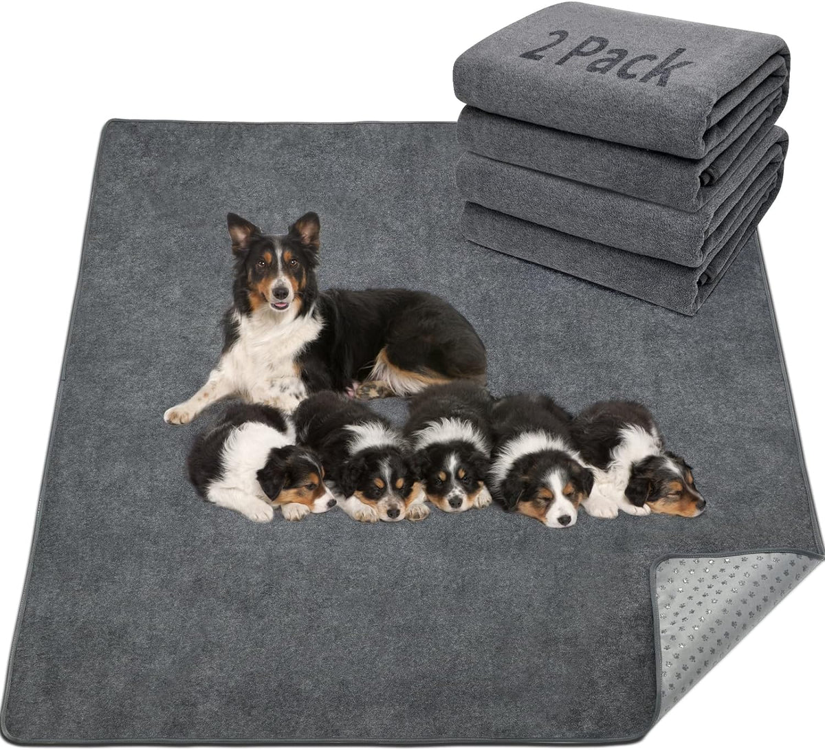 LOOBANI Washable Pee Pads for Dogs, 2 Pack Fast Absorbent Dog Mats,36"x48" | Leak-Proof and Non-Slip Reusable Puppy Pads, Machine Washable, Whelping Pads for Crate, Playpen, Incontinence, Housebreaking