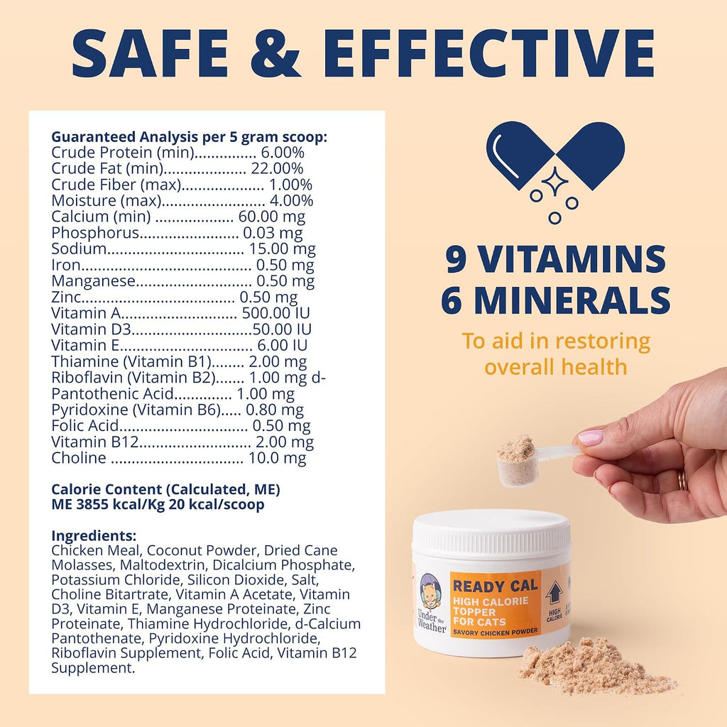 Under the Weather Ready Cal Powder for Cats | High-Calorie Weight Gainer & Appetite Stimulant | Cat Energy Booster Veterinarian-Approved Pet Supplement with Vitamins & Minerals | Chicken Flavor