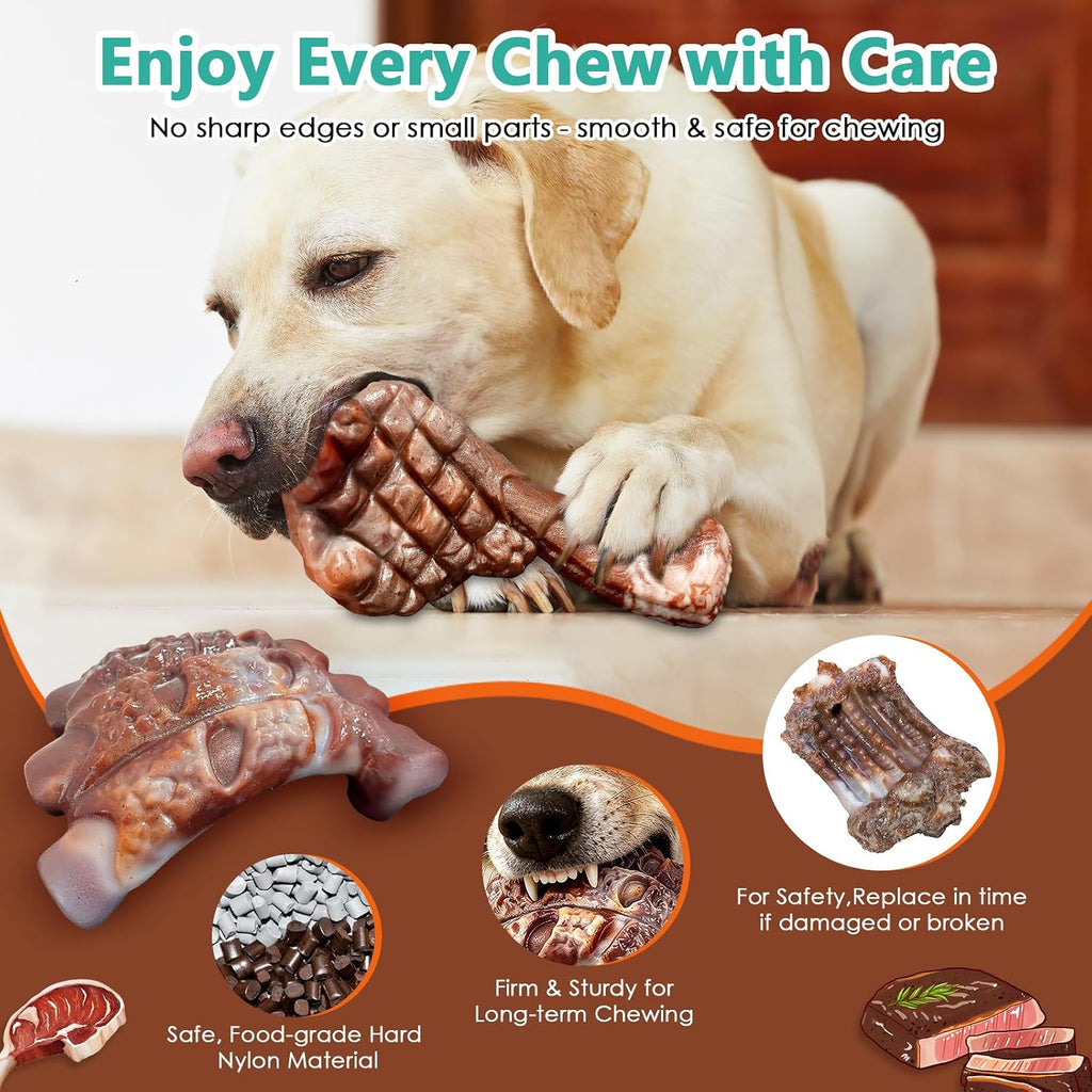 Fuufome Tough Dog Chew Toys for Medium & Large Aggressive Chewers, 2 Pack | Indestructible, Hard Nylon Bone, Long Lasting Chewing, Teeth Cleaning, to Keep Them Busy, for 20-100 Lb Dogs, Milk Flavor