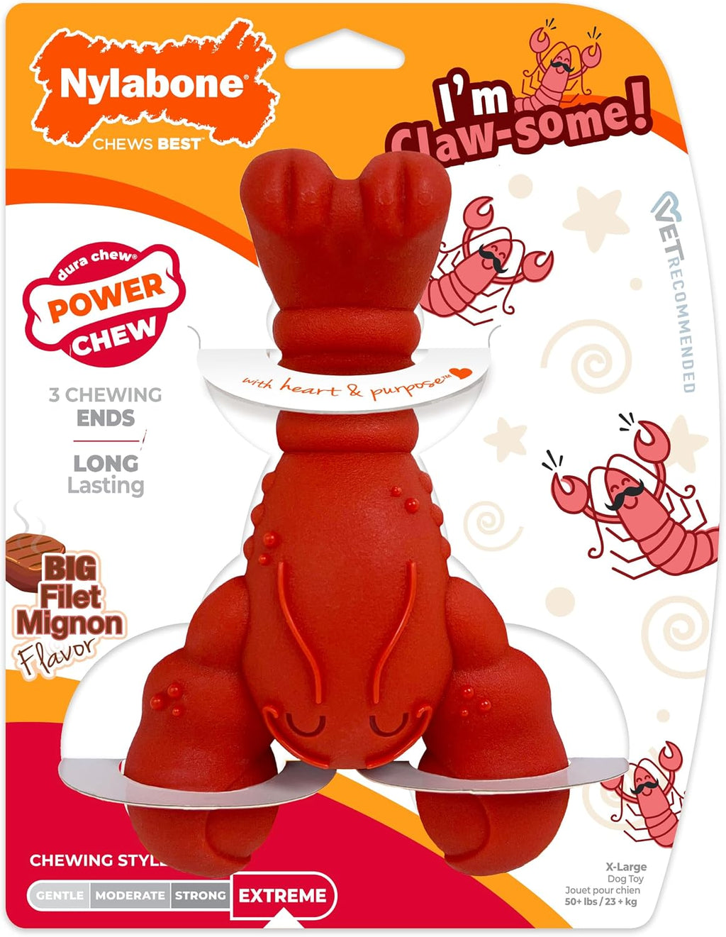 Nylabone Lobster Power Chew Toy for Dogs, Dog Toys for Aggressive Chewers | Lobster dog toy for small dogs up to 25 lbs, designed for power chewers, filet mignon flavor