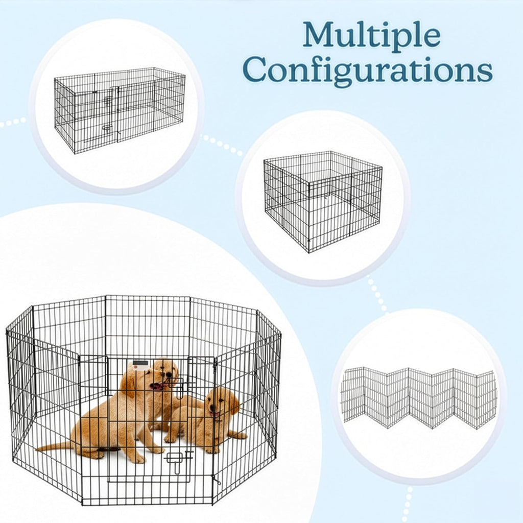 Dog Playpen - Foldable Metal Exercise Puppy Play Pen with 8 24x30in Panels - Indoor/Outdoor Pen with Door for Dogs, Cats or Small Animals by PETMAKER