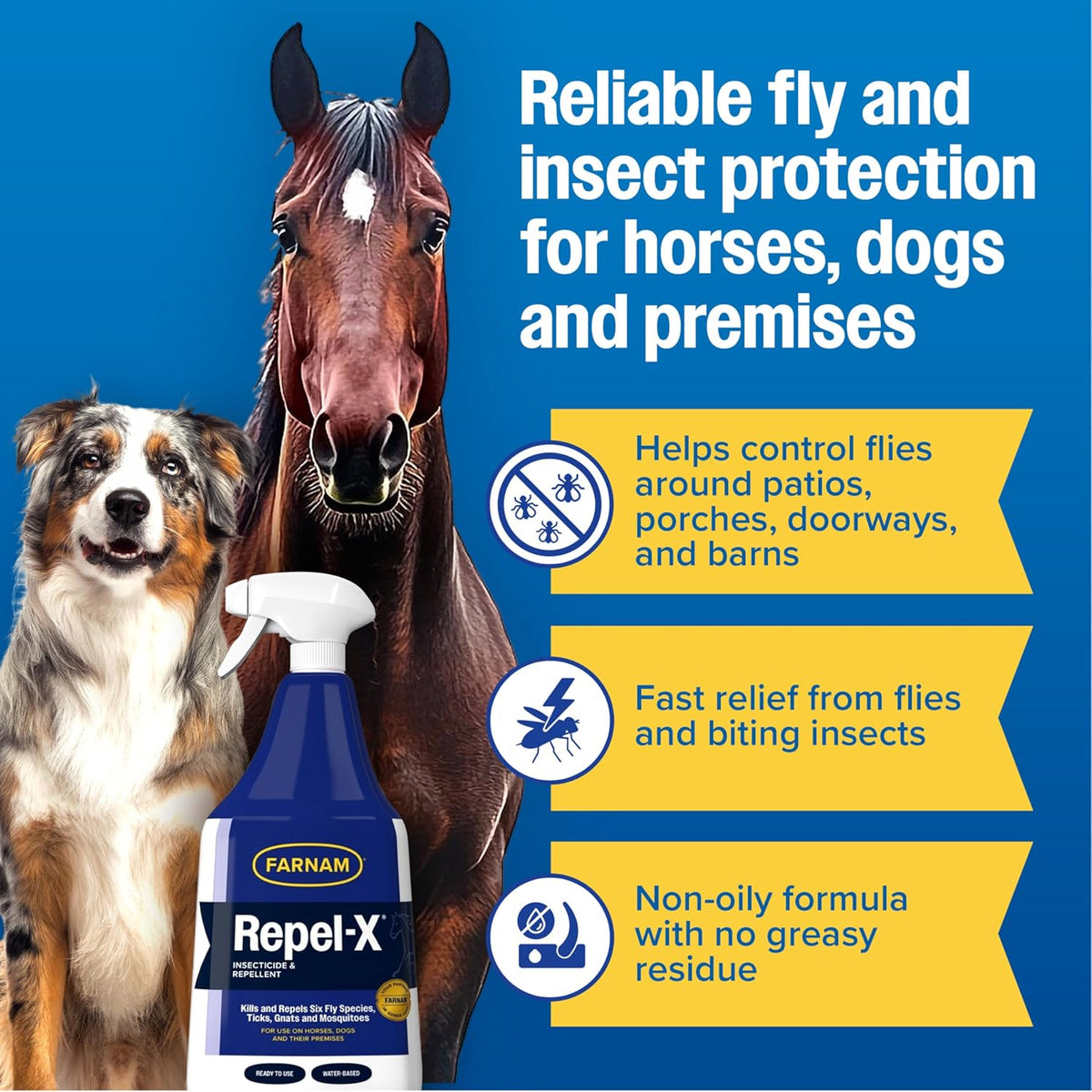 Farnam Repel-X Ready-to-Use Horse Fly Spray for Horses, 32 Fl Oz