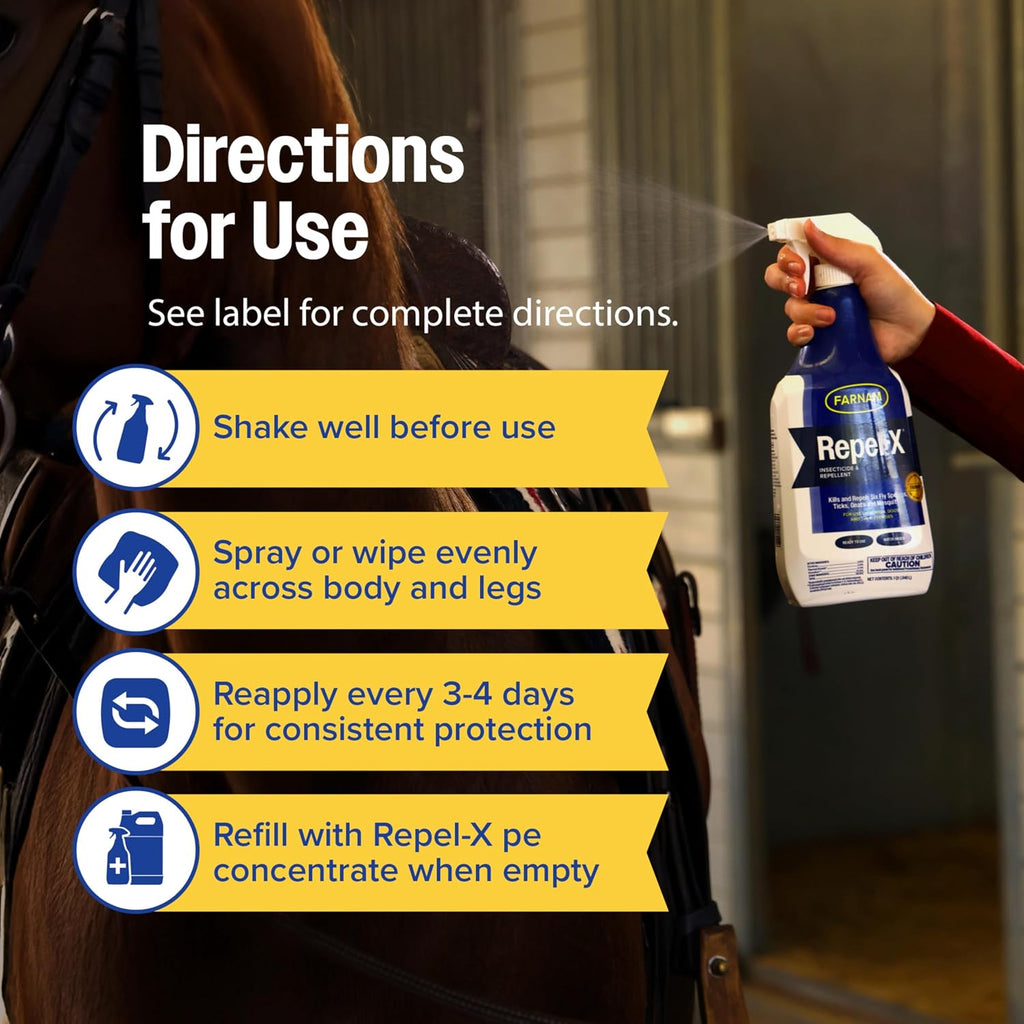 Farnam Repel-X Ready-to-Use Horse Fly Spray for Horses, 32 Fl Oz