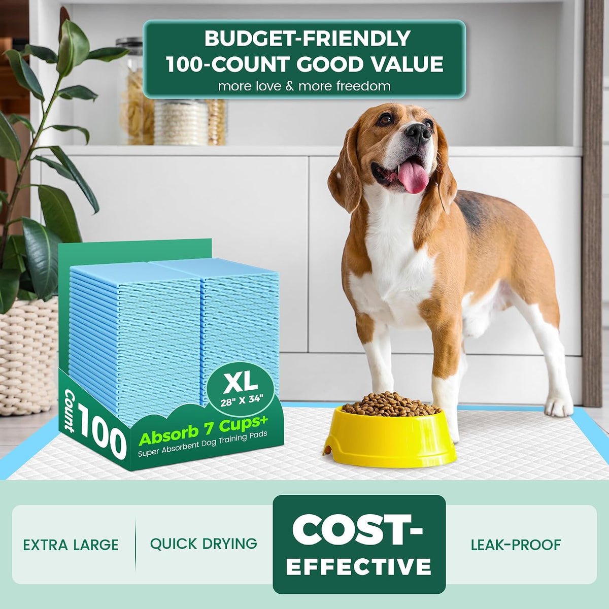 100 Count Dog Pee Pads Extra Large 28"x34", Super Absorbent X-Large 100 Pack Puppy Pads Leak-Proof & Quick-Dry Disposable XL Potty Pee Pads for Dogs, Puppies, Doggy