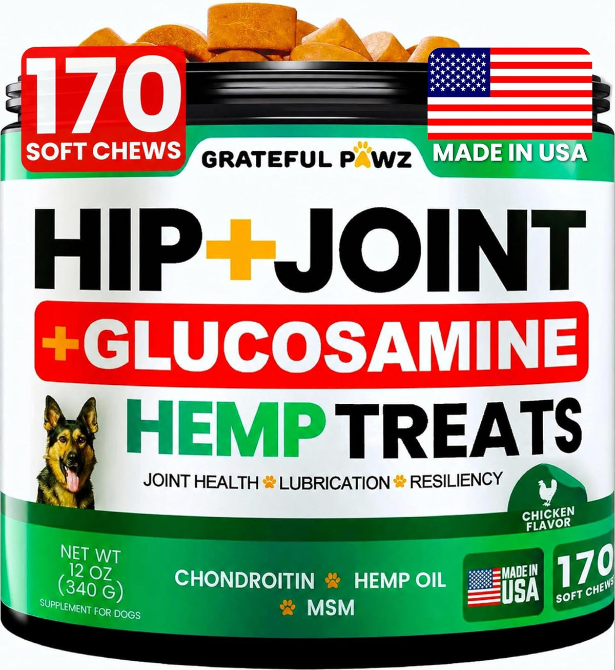 Hemp Calming Chews for Dogs - Dog Calming Chews, 170 Anxiety Relief Treats | Calming Treats with Hemp Oil - Sleep Aid - Advanced Health Hip & Joint Support Supplement Health & Wellness, Made in USA
