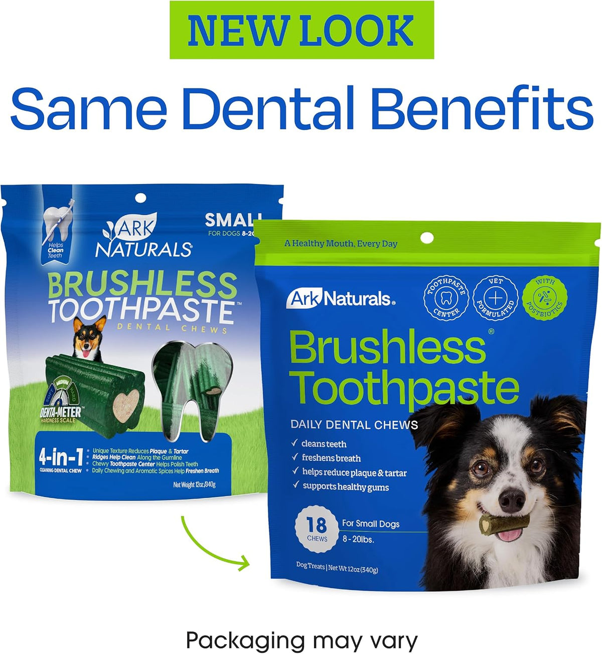 Ark Naturals Brushless Toothpaste Dog Dental Chews - Small Breeds (18 ct) | Vet Formulated Dog Dental Chew with Toothpaste Center - Freshens Breath, Reduces Plaque & Tartar