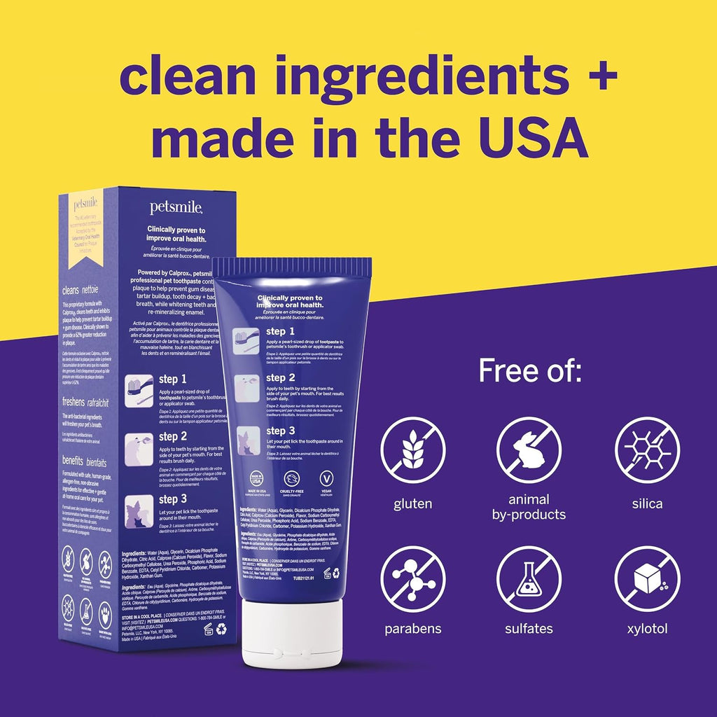 Petsmile VOHC Accepted Pet Toothpaste, London Broil 2.5 Oz, Cats + Dogs | VOHC Accepted, Calprox® Powered, Fights Plaque + Tartar, No-Brush Required, Human-Grade, 4-Month Supply, Clinically Proven