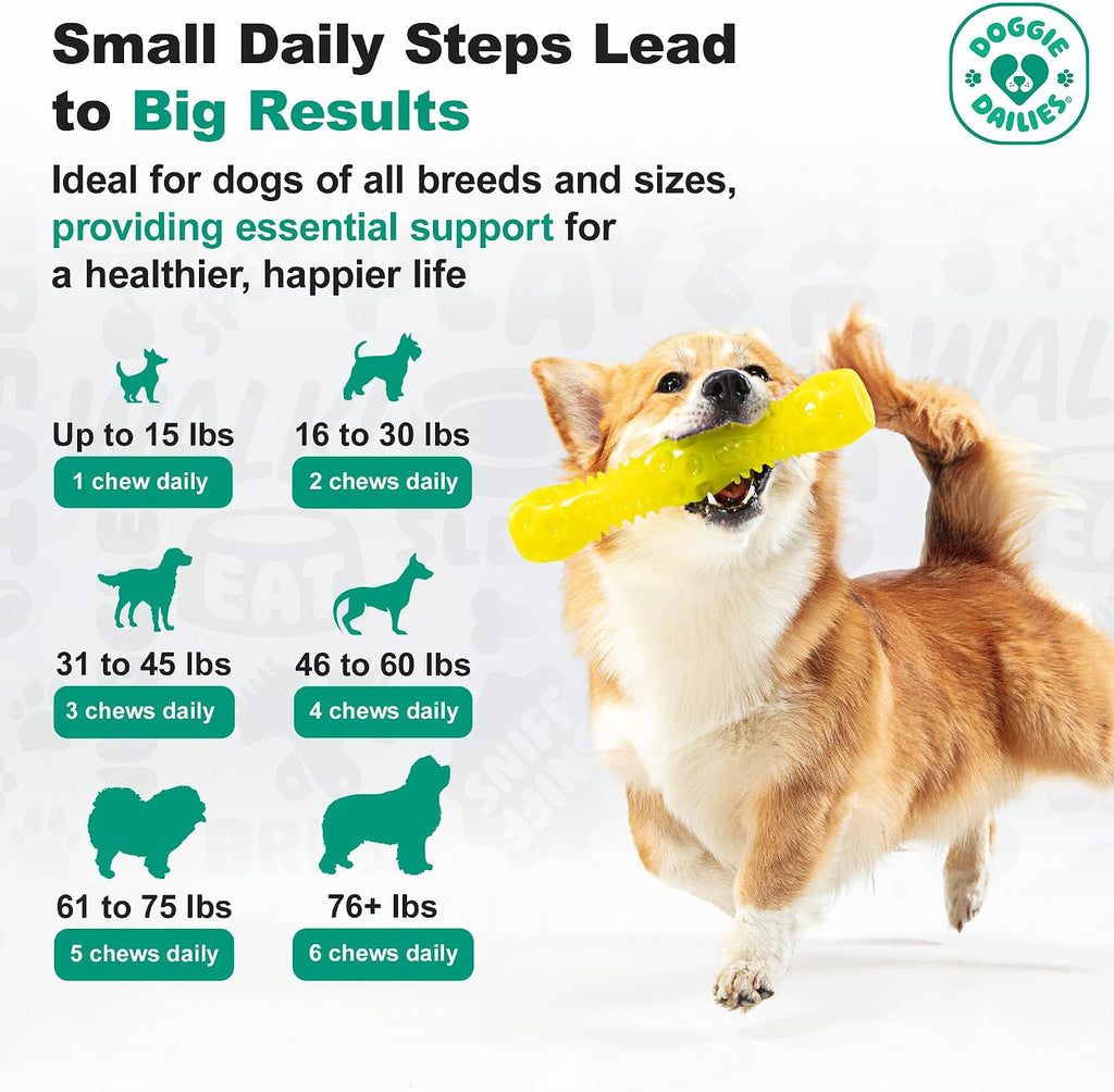 Doggie Dailies Hip & Joint Chews for Dogs, Chicken, All Breeds, 225 Count | Glucosamine & Chondroitin Supplement, Supports Joint Health & Mobility, Soft Chews for Dogs of All Breeds & Sizes
