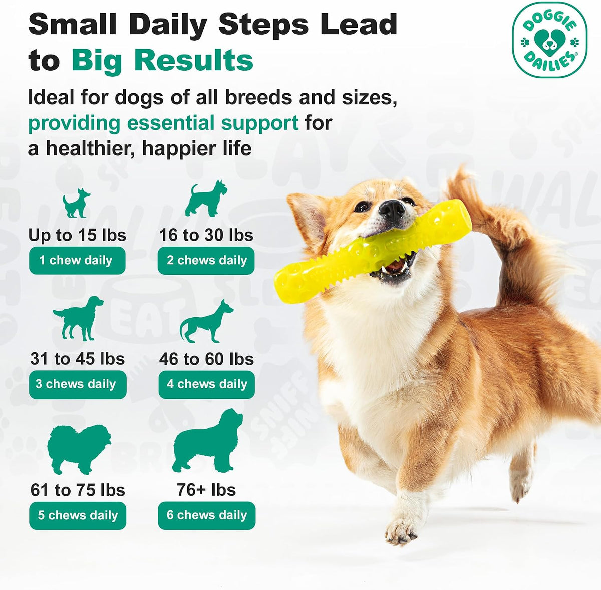 Doggie Dailies Hip & Joint Chews for Dogs, Chicken, All Breeds, 225 Count | Glucosamine & Chondroitin Supplement, Supports Joint Health & Mobility, Soft Chews for Dogs of All Breeds & Sizes