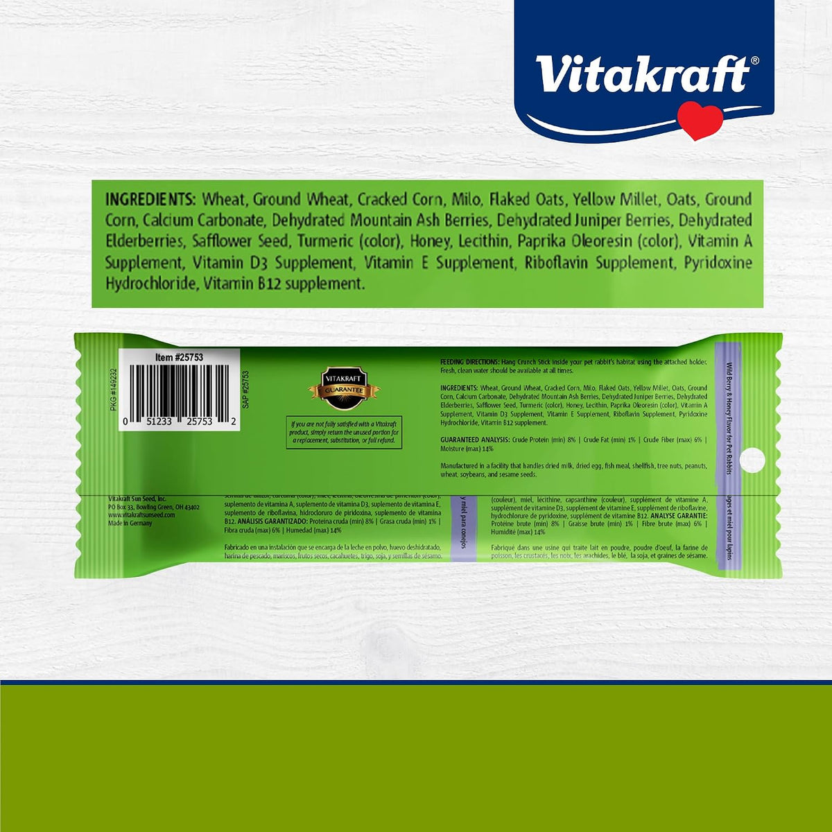 Vitakraft Crunch Sticks Rabbit Treat Wild Berry and Honey Flavor with Natural Grains and Honey Enriched with Essential Nutrients Baked on Wooden Stick to Encourage Chewing and Long Lasting Enjoyment