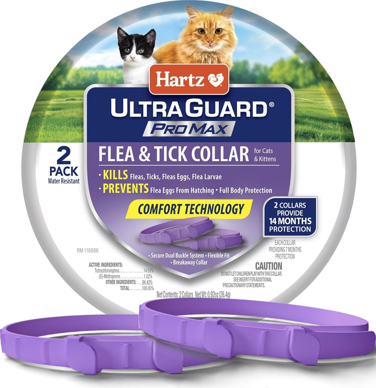 Hartz UltraGuard ProMax Flea & Tick Collar for Cats & Kittens I 14 Months Protection I Soft & Comfortable | Kills Fleas, Ticks, and Larvae I 2 Pack