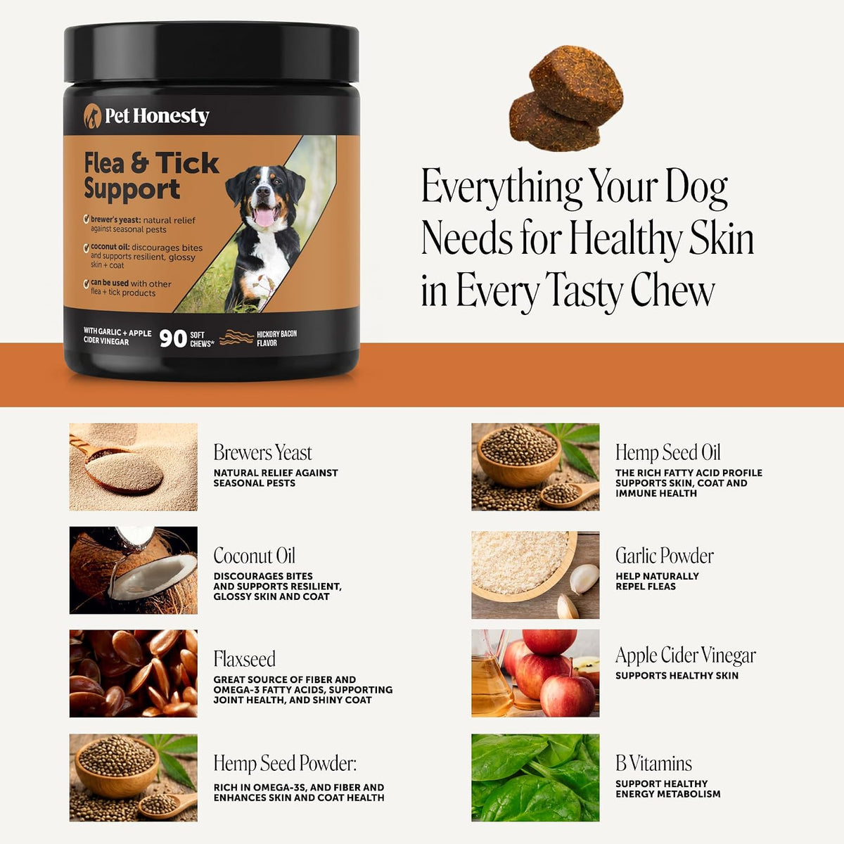 Outdoor Defense Natural Flea and Tick Prevention for Dogs Supplement - Dog Chews to Deter Seasonal Pests with Garlic, Apple Cider Vinegar, Coconut Oil and Brewer's Yeast (Hickory Bacon, 90 Ct)