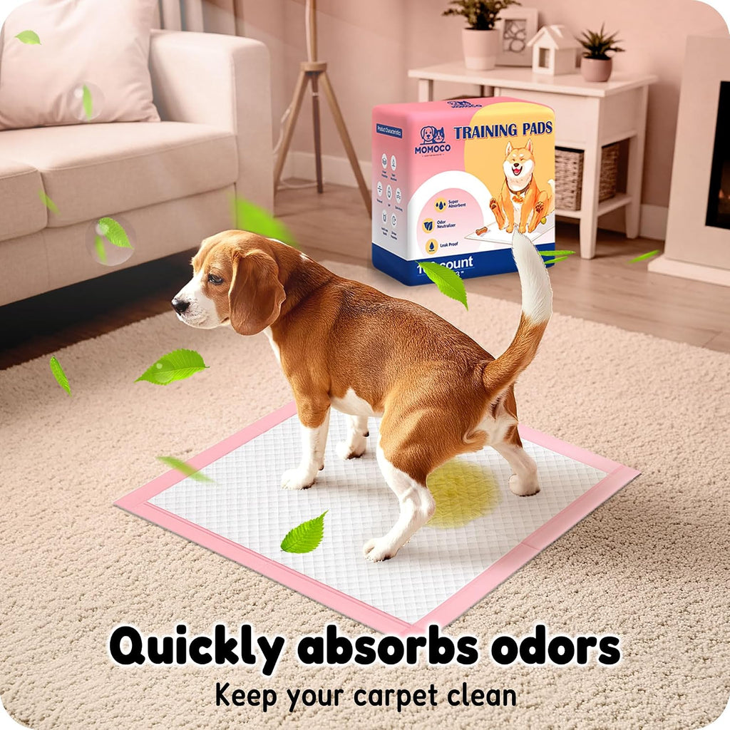 MoMoCo 23x23 Pink Puppy Pads 100ct, 6-Layer Dog Pee Pads for Small Dogs