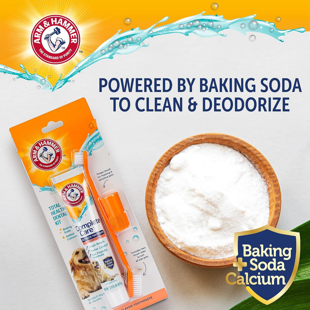 Arm and Hammer Complete Care Dog Dental Kit, Chicken Flavor, 2.5 Oz | Enzymatic toothpaste, toothbrush, and finger brush with baking soda and calcium for plaque and tartar control
