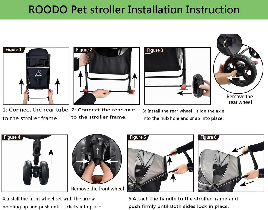 ROODO 3 Wheel Dog Pet Cat Stroller Best Lightweight Foldable Compact Portable Jogger All Terrain Travel Pet Gear Puppy Kitty Stroller for up to 30lbs Medium Small Dogs and Cats(Light Khaki)